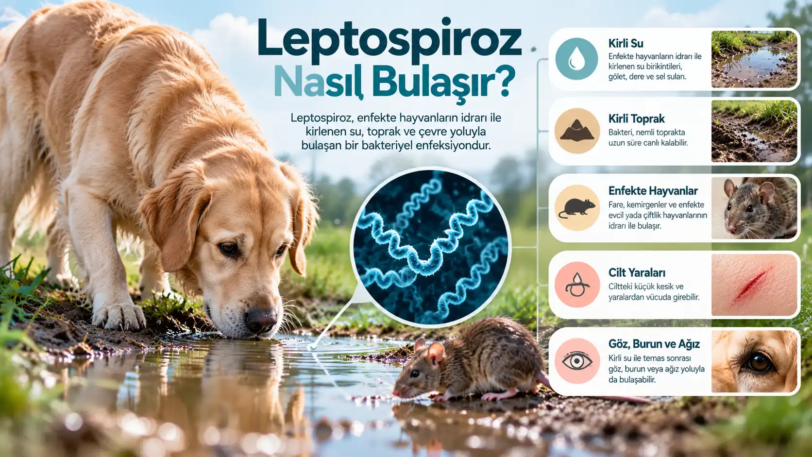 Leptospiroz Nasıl Bulaşır? | Bulaşma Yolları Leptospiroz nasıl bulaşır? Kirli su, toprak ve enfekte hayvanlarla temas yolları