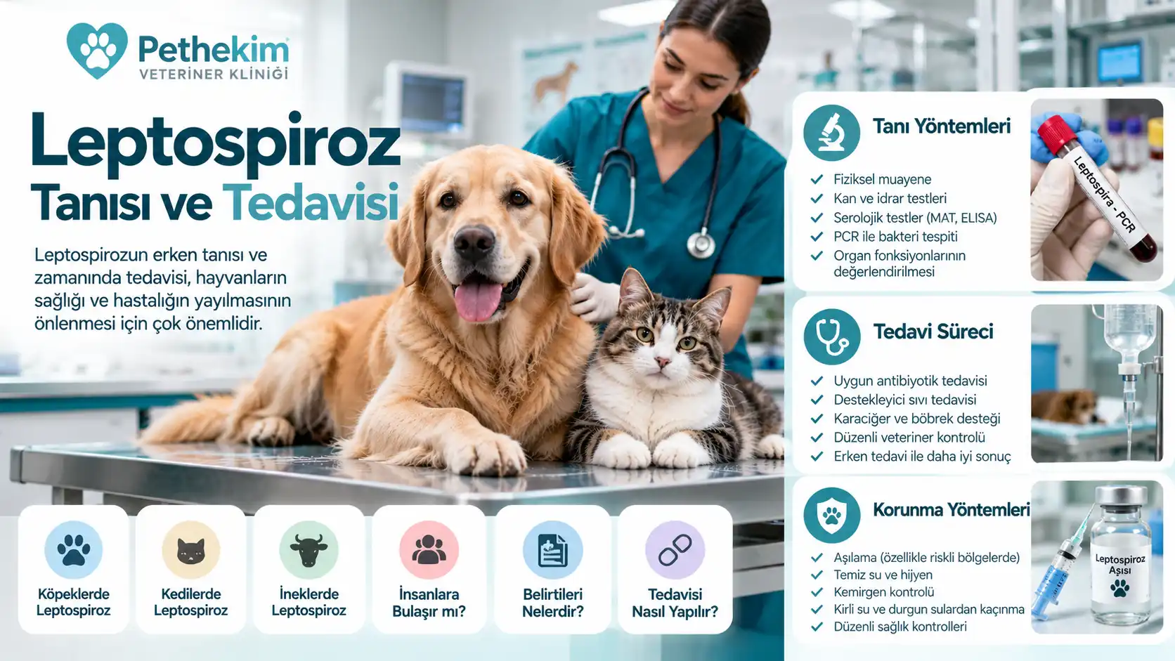 Leptospiroz Tanısı ve Tedavisi | Pethekim Leptospiroz tanısı ve tedavisi: veteriner muayenesi, testler ve destekleyici bakım
